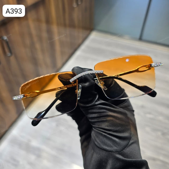 Iced Out Amber Orange Moissanite Sunglasses