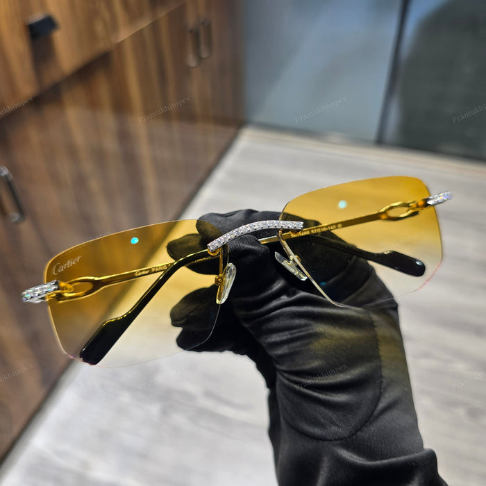 Amber Yellow Moissanite Studded Sunglasses
