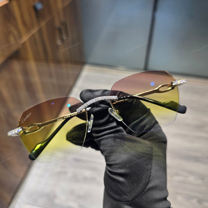 Rectangle Two Tone Brown Yellow Moissanite Sunglasses