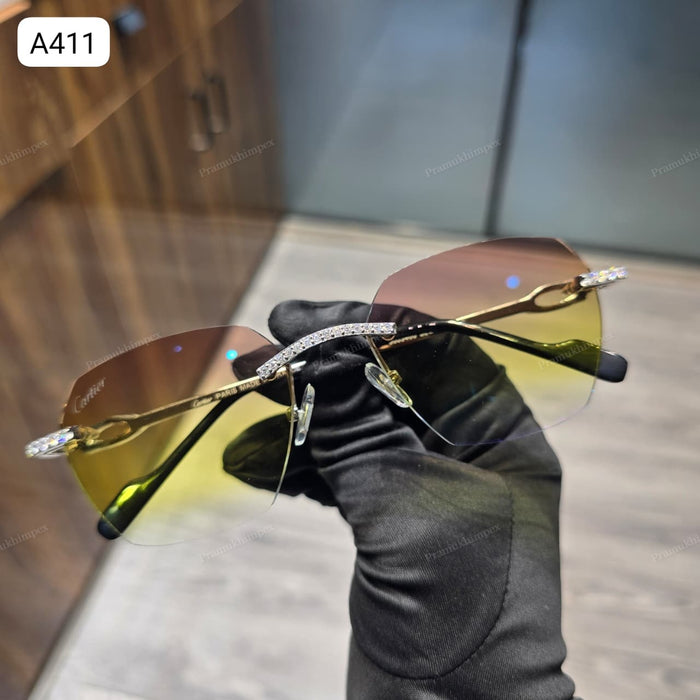 Rectangle Two Tone Brown Yellow Moissanite Sunglasses