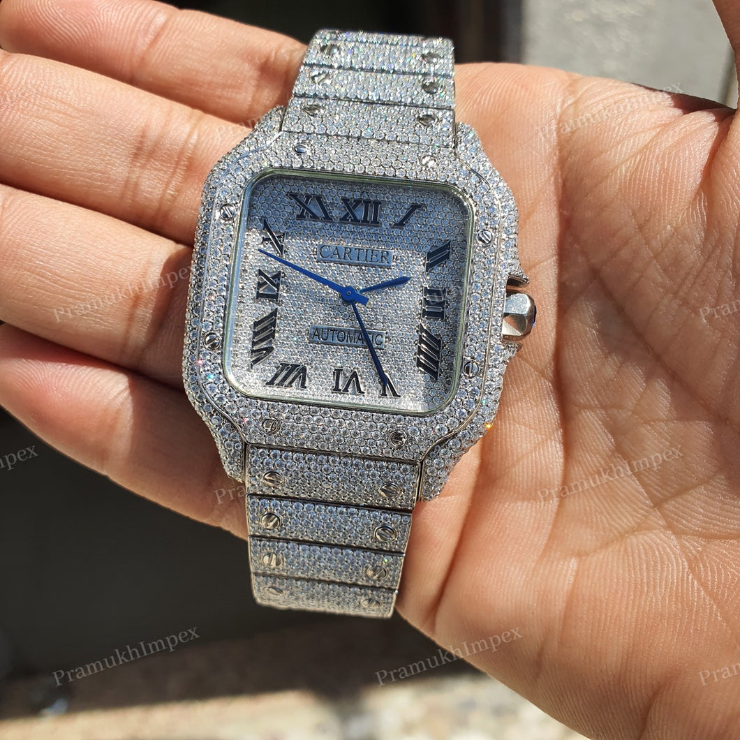 Cartier Moissanite Stainless Steel Iced Out Watch