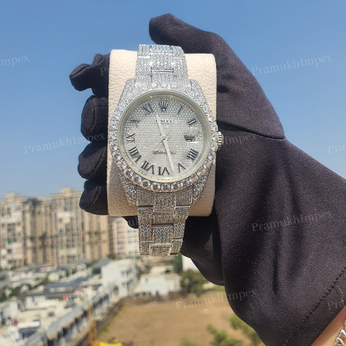 Iced Out Custom White Dial Moissanite Watch
