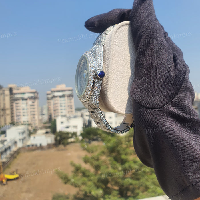 Iced Out Custom White Dial Moissanite Watch