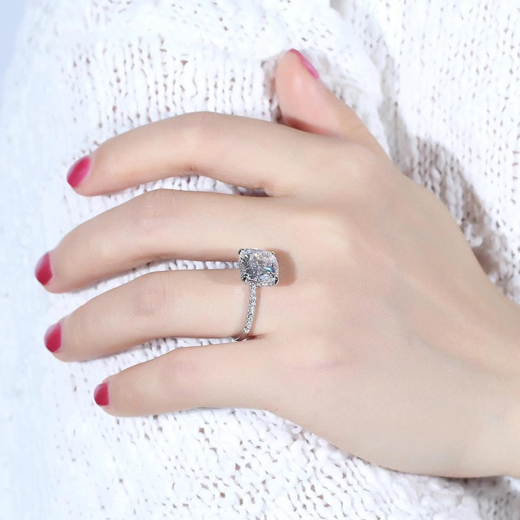 5 ct Cushion Cut , 14k/18k Solid White Gold ring, Engagement Ring, Forever One Moissanite Halo Ring, Diamond Wedding Ring