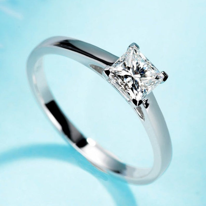 0.75CT Princess Moissanite white gold ring- Unique Love Ring- diamond wedding ring- bridal anniversary gift- vintage jewelry