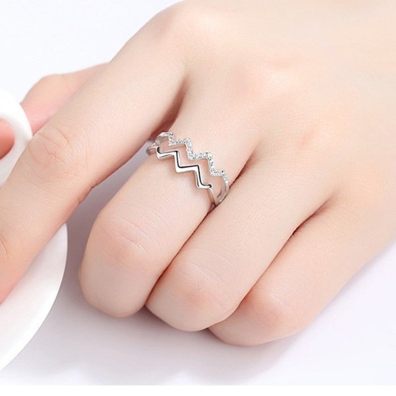 Round Cut Diamond Moissanite Engagement Ring, White gold unique thin dainty band, diamond Stacking wedding ring, women anniversary gifts