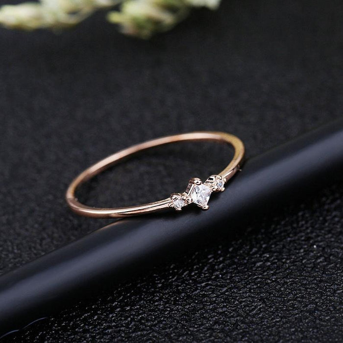 Princess Moissanite Engagement Ring Rose gold Unique simple Thin Dainty Round diamond wedding ring for women bridal anniversary gift