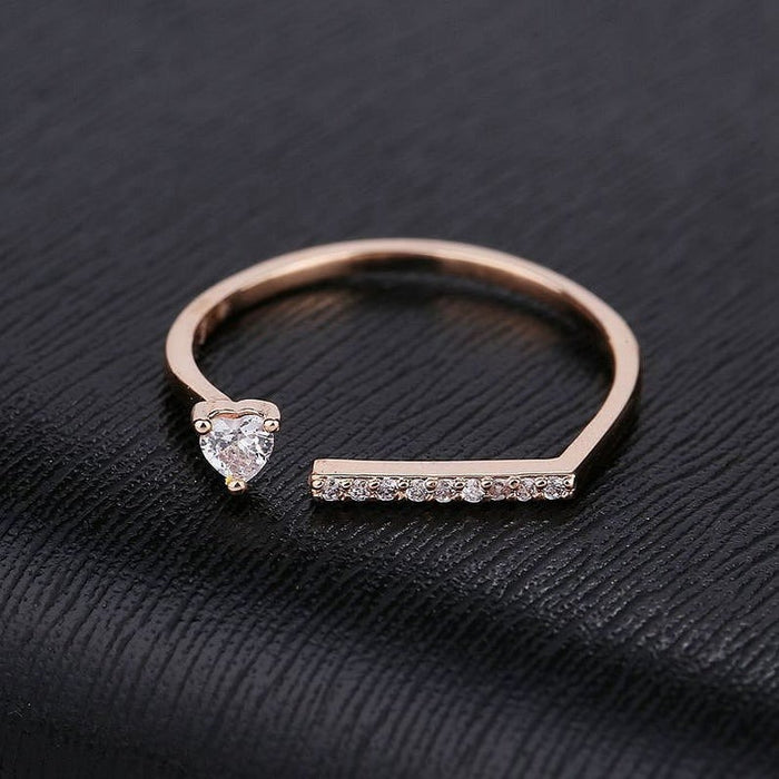 Heart Moissanite engagement band, Rose gold simple thin dainty diamond wedding ring, Celtic bridal anniversary gift, unique top flat rings