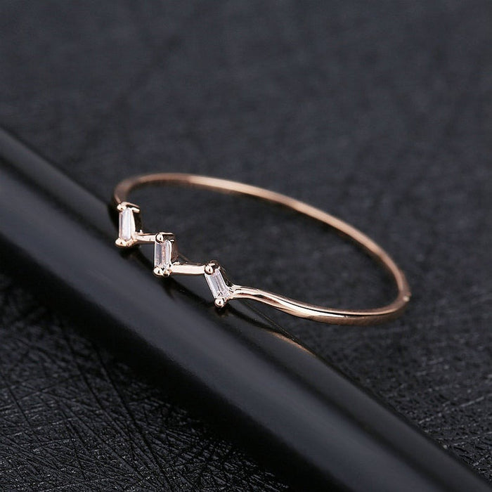 Baguette Moissanite engagement ring/ Rose gold unique simple thin dainty ring, round diamond wedding anniversary gift for women jewelry ring