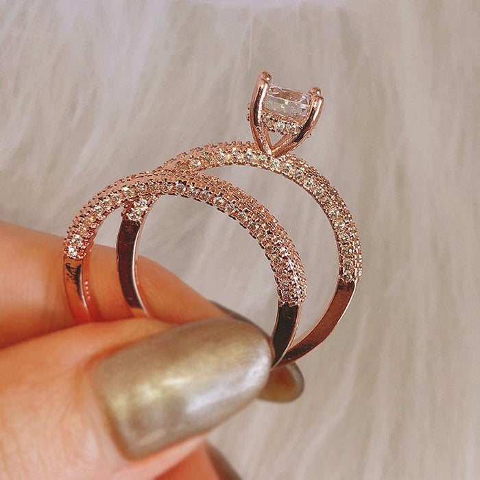 Round cut Moissanite Stackable Engagement Ring- Rose gold Unique minimalist ring-diamond Wedding ring set- Custom Ring gifts