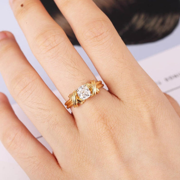 2.00CT Cushion Cut Moissanite Engagement Ring, Yellow Gold Unique Diamond Ring, solitaire Wedding vintage Ring For Women,Anniversary Gift