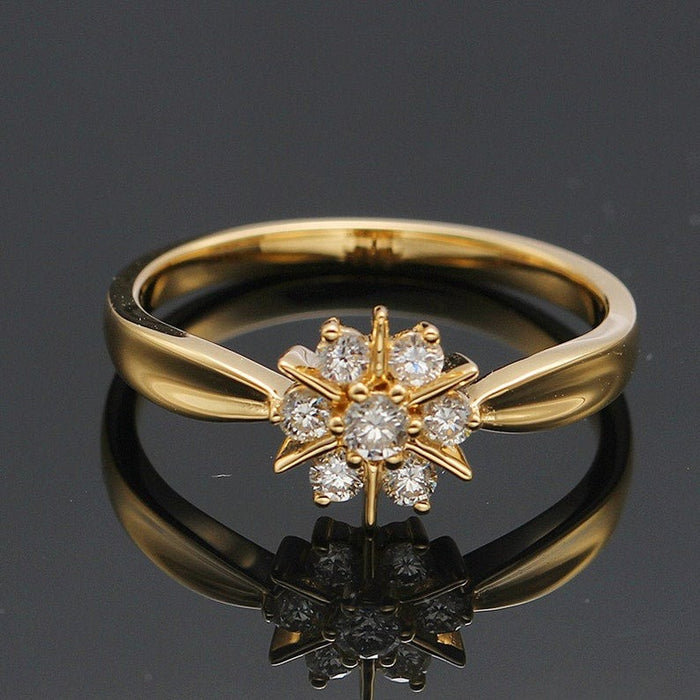 Round Cut Yellow Gold Moissanite Engagement Ring- destiny Flower Shape Yellow Gold ring-Diamond Engraving Ring For Women-unique band ring
