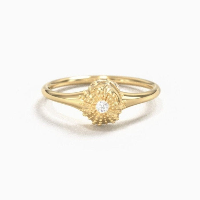 Moissanite Unique Love ring/ 10k gold round cut Starfish And boho minimalist ring/dainty ring/ Sea Urchin Ring/ stackable ring/ jewelry gift