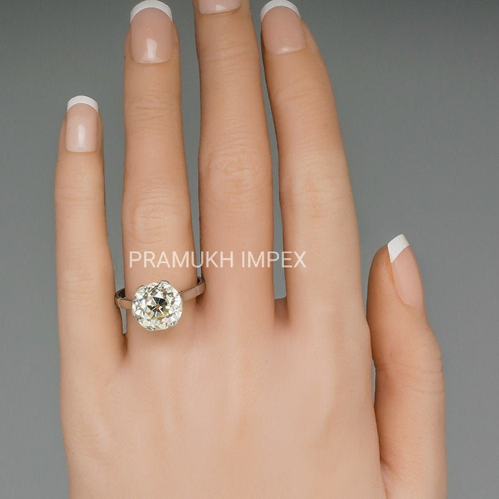 Old European Cut Moissanite Engagement Ring White Gold Crown Solitaire vintage Wedding Ring For annivarsary Gift 5.40CT - pramukhimpex