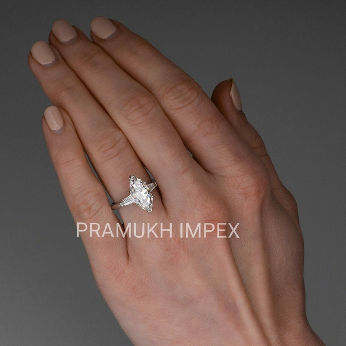Mid Century Marquise Cut Moissanite Engagement Ring 14k White Gold vintage Ring, 3.24TDW Wedding Ring, Anniversary Ring - pramukhimpex