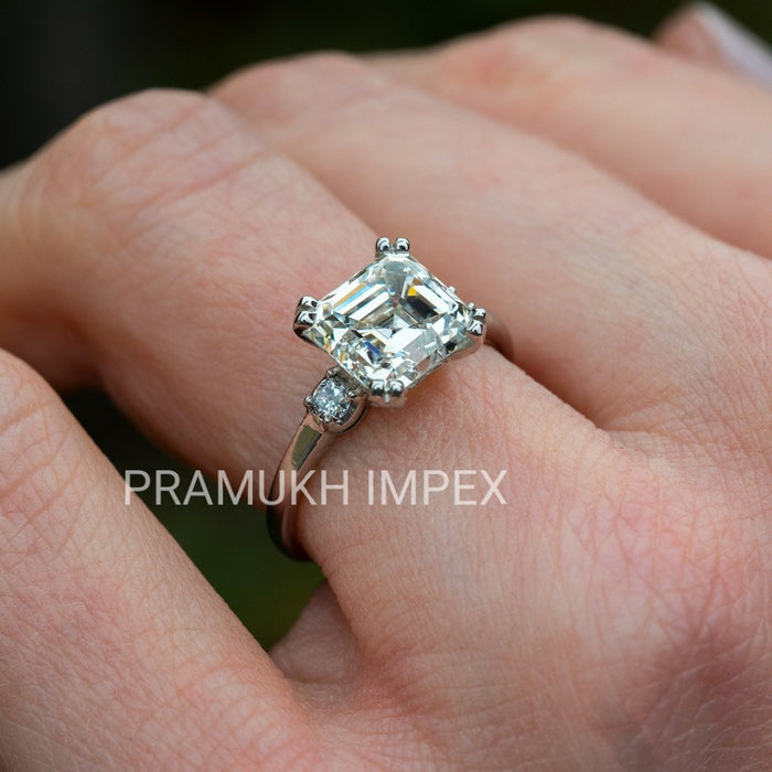 3.22CT Asscher shape Diamond Engagement Ring, 14k White Gold Moissnite Wedding Ring - pramukhimpex