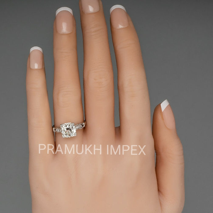 2.24Carat Edwardian Old Mine Round Cut Diamond Ring, 14k White Gold Moissanite Vintage Engagement Ring 1910s - pramukhimpex