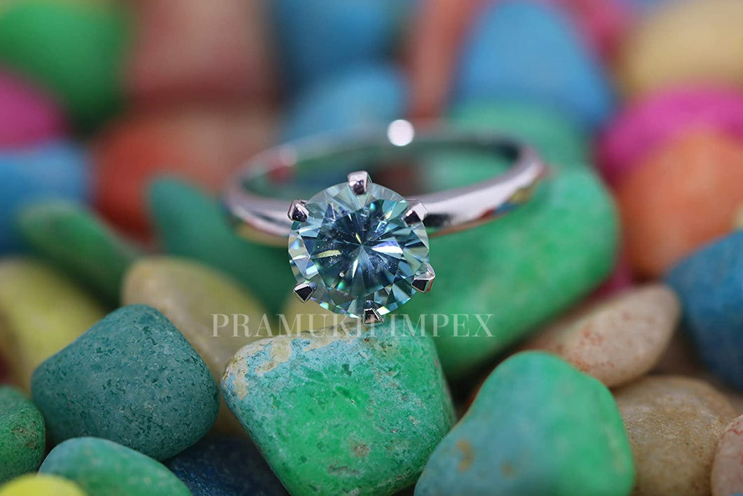 Green Blue Moissanite Engagement Ring white gold vintage unique Solitaire Engagement Ring for women wedding Anniversary Gift   2.38CT - pramukhimpex