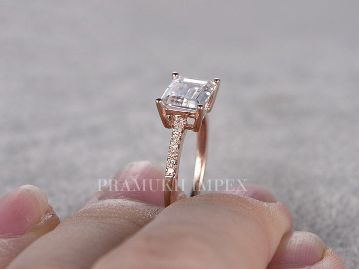 Emerald Moissanite Engagement Ring Rose Gold Solitaire cluster Wedding Ring for women diamond celtic Anniversary Gift For Her - pramukhimpex