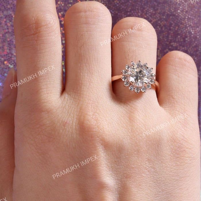 Unique Rose Gold Vintage Round Moissanite Halo Art deco Engagement Ring for Women 2.50ct Diamond wedding Anniversary Gift Bridesmaid Jewelry - pramukhimpex