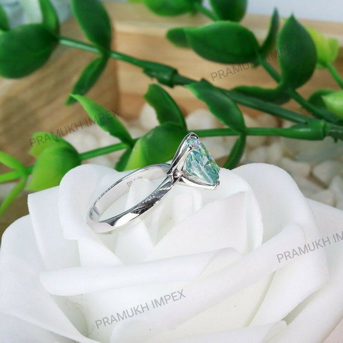 Green Blue Cushion Moissanite Engagement Ring White Gold Unique Promise Engagement Ring for women Diamond Wedding Bridal Anniversary Gift - pramukhimpex