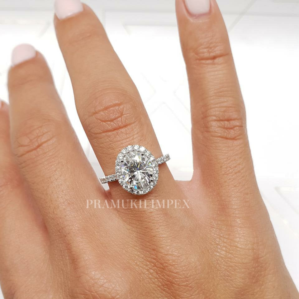 Oval Shape Moissanite Engagement Ring white Gold Halo Vintage Celtic Diamond Wedding Ring for women Promise Ring Gift for her 2.50CT - pramukhimpex