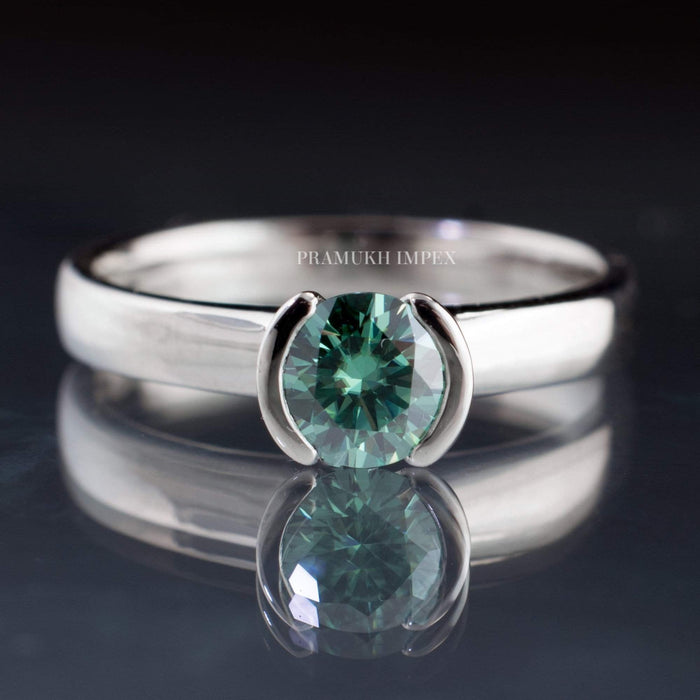 5.5mm Green moissanite engagement ring half Bazel white Gold promise unique diamond wedding ring for women cluster anniversary gift on Etsy - pramukhimpex