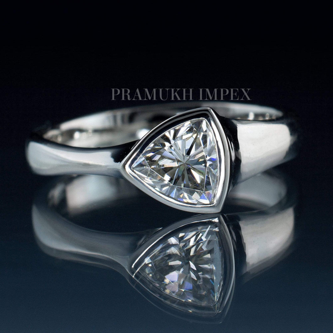 Trillion cut Diamond Wedding Band silver/14k white gold Bezel Solitaire art deco unique engagement ring for women anniversary ring on etsy - pramukhimpex
