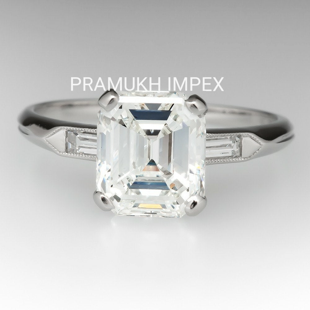 Emerald Moissanite engagement ring Vintage Simple Cluster White gold engagement Ring for women Emerald Diamond wedding Anniversary gift 2.94 - pramukhimpex