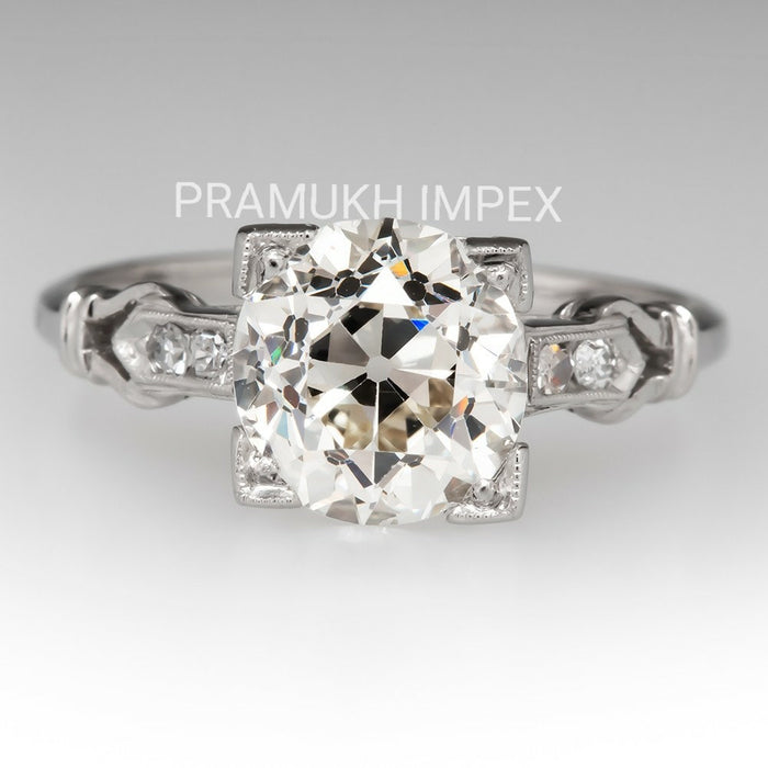 2.24Carat Edwardian Old Mine Round Cut Diamond Ring, 14k White Gold Moissanite Vintage Engagement Ring 1910s - pramukhimpex
