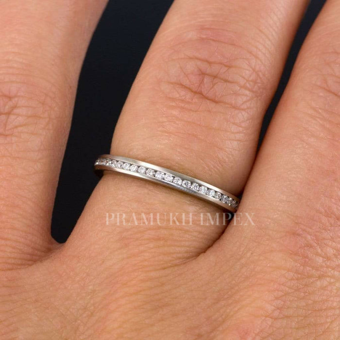 14K Gold Round Diamond Band / 2.0MM Thin Channel Set Diamond Ring / Full Eternity Stackable Ring / Moissanite Wedding Ring / Minimalist Ring - pramukhimpex