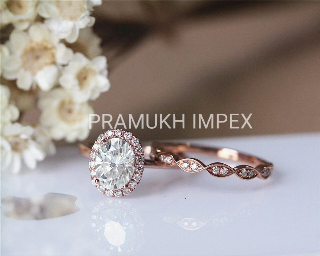 Art Deco Oval Moissanite Engagement Ring Vintage Antique Style Wedding Ring set for women anniversary gift 1.76TCW - pramukhimpex