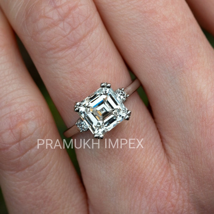3.22CT Asscher shape Diamond Engagement Ring, 14k White Gold Moissnite Wedding Ring - pramukhimpex