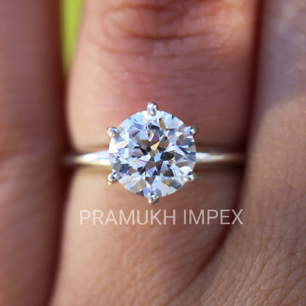 3.00ct Round Brilliant Vintage Moissanite Engagement Ring, 14k White Gold Solitaire Ring, Six Prongs Gold Ring - pramukhimpex