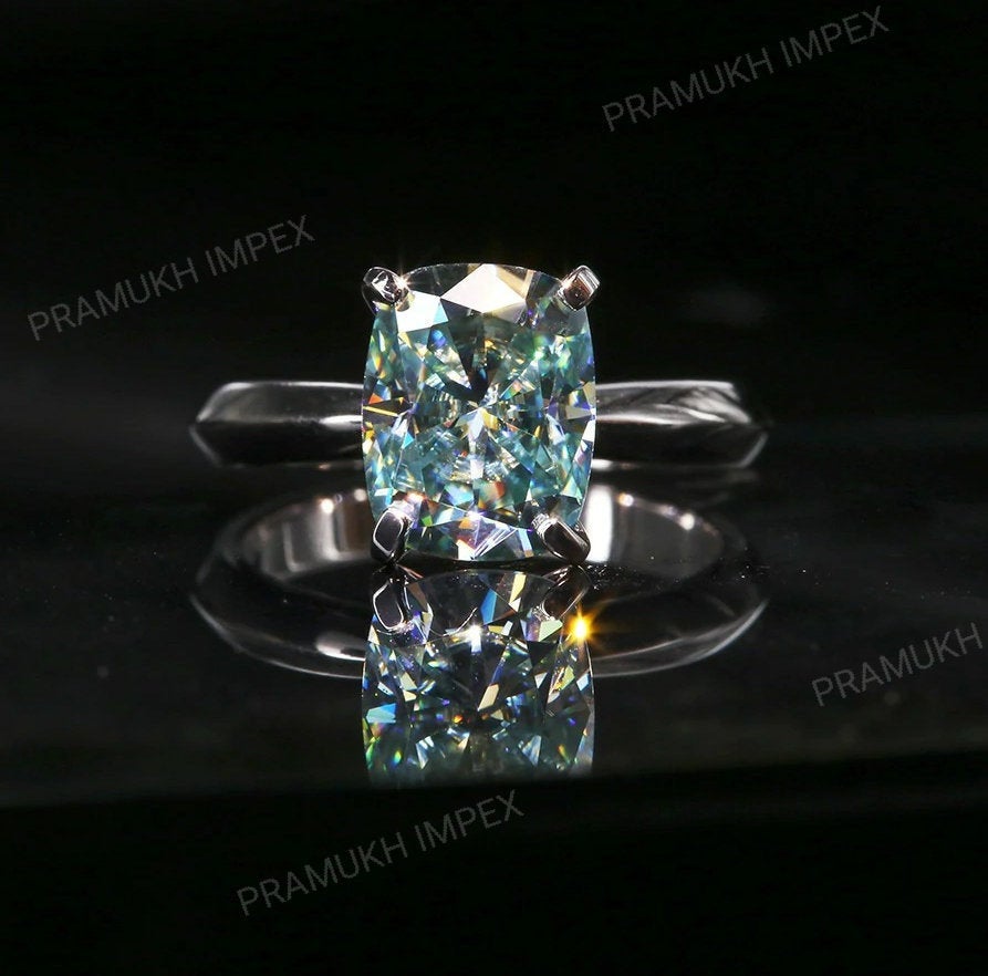 Green Blue Cushion Moissanite Engagement Ring White Gold Unique Promise Engagement Ring for women Diamond Wedding Bridal Anniversary Gift - pramukhimpex