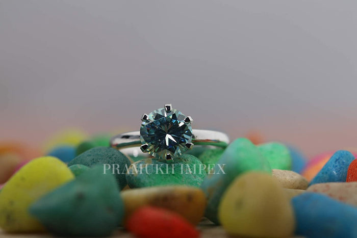Green Blue Moissanite Engagement Ring white gold vintage unique Solitaire Engagement Ring for women wedding Anniversary Gift   2.38CT - pramukhimpex