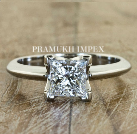 Moissanite White Gold Classic Vintage Engagement Ring 1.30CT Square & Princess Cut Diamond bezel Surprise Wedding Anniversary Promise gift - pramukhimpex