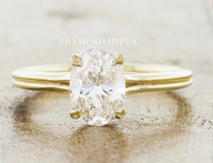 Oval shape Moissanite Engagement Ring, 2.02ct Solid 14K Yellow Gold, promise ring, Unique Design Man Made Diamond Wedding Ring, Gift For Her - pramukhimpex