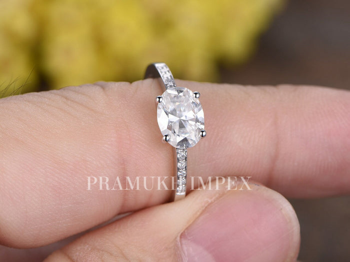 14k White Gold Oval shape Engagement Ring , Moissanite Wedding Ring, hidden halo Unique ring , Anniversary Gift 1.62TCW - pramukhimpex