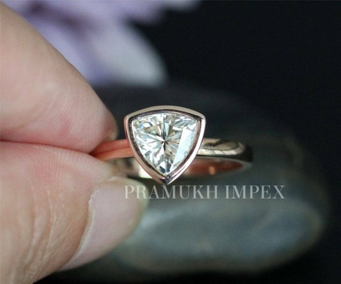 Engagement Ring Trillion Moissanite Bezel Rose Gold Vintage Unique Diamond Wedding Ring For Woman Anniversary Gift  1.30ct - pramukhimpex