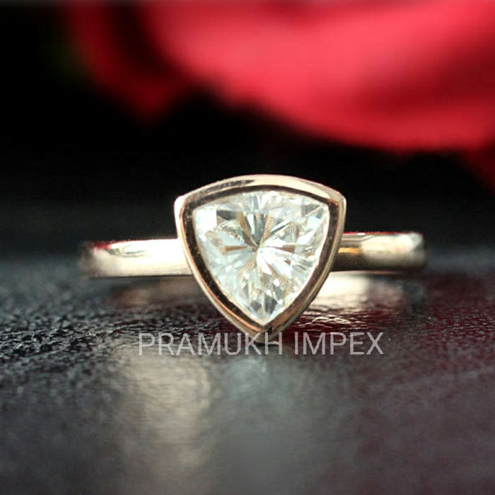 Engagement Ring Trillion Moissanite Bezel Rose Gold Vintage Unique Diamond Wedding Ring For Woman Anniversary Gift  1.30ct - pramukhimpex