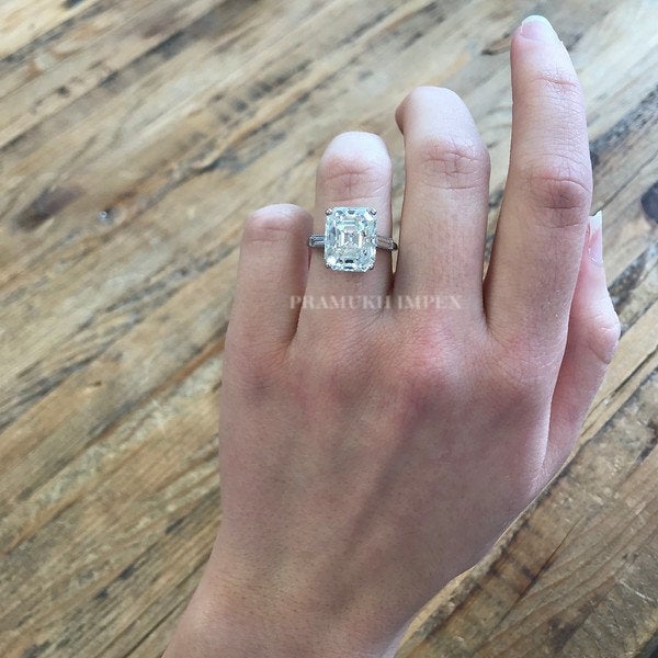 6.30ct Vintage Emerald Cut Diamond Ring, 14k white gold ring, Engagement Ring, Prongs Solid Wedding Ring, Perfect Anniversary Gift - pramukhimpex