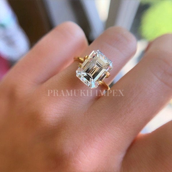5.01CT Emerald cut Moissanite Engagement Ring 14k Yellow Gold Unique Vintage forever one Diamond Wedding for women Anniversary Gift - pramukhimpex