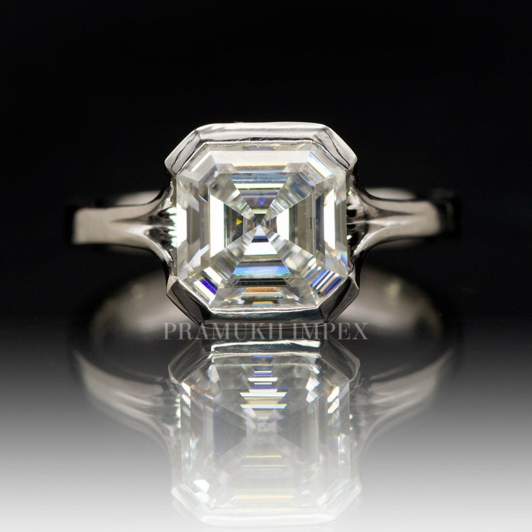 2.50ct Asscher Cut Fold Semi-Bazel  Engagement Ring, 14K White Gold ring, promise ring, Unique Design Man Made Diamond Wedding Ring - pramukhimpex