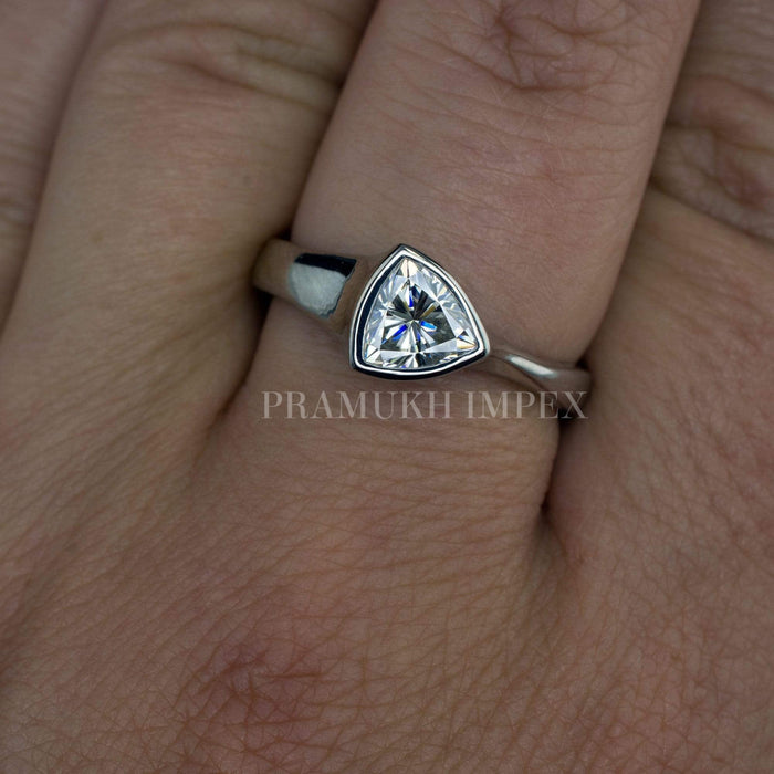 Trillion cut Diamond Wedding Band silver/14k white gold Bezel Solitaire art deco unique engagement ring for women anniversary ring on etsy - pramukhimpex