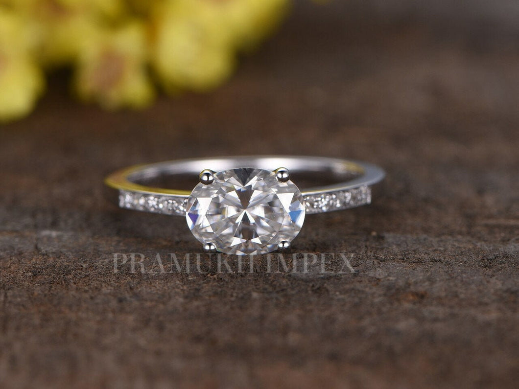 14k White Gold Oval shape Engagement Ring , Moissanite Wedding Ring, hidden halo Unique ring , Anniversary Gift 1.62TCW - pramukhimpex