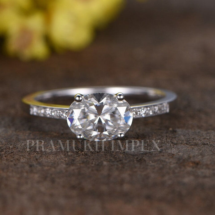14k White Gold Oval shape Engagement Ring , Moissanite Wedding Ring, hidden halo Unique ring , Anniversary Gift 1.62TCW - pramukhimpex