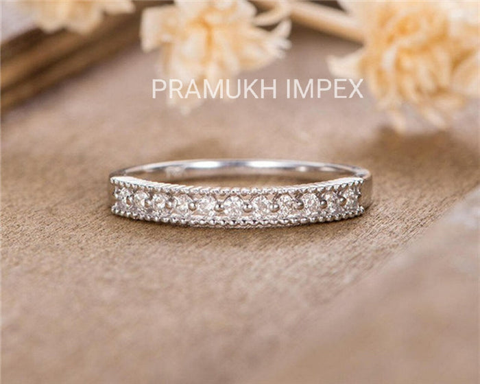 Antique Wedding Band Women Diamond Eternity Stacking Stackable Band White Gold Micro Pave Beaded Anniversary Promise Minimalist Simple Ring - pramukhimpex