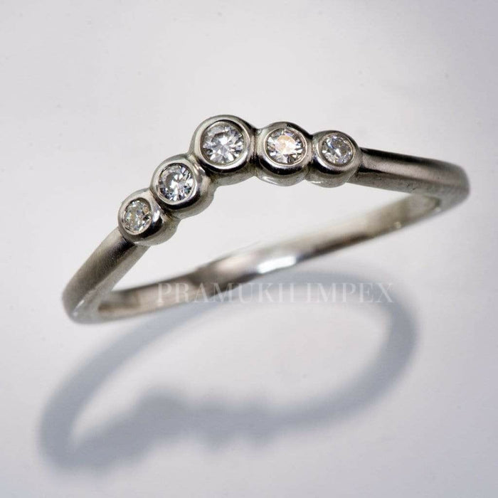 curved wedding band  14k White Gold Engagement Ring  Moissanite Art Deco Wedding Band  Antique Diamond Band - pramukhimpex