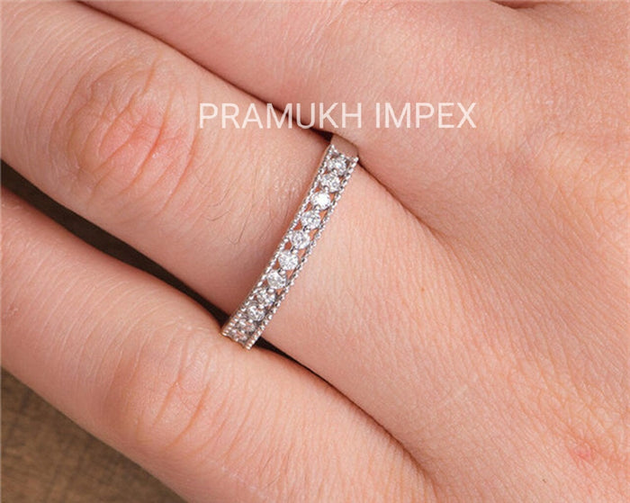 Antique Wedding Band Women Diamond Eternity Stacking Stackable Band White Gold Micro Pave Beaded Anniversary Promise Minimalist Simple Ring - pramukhimpex